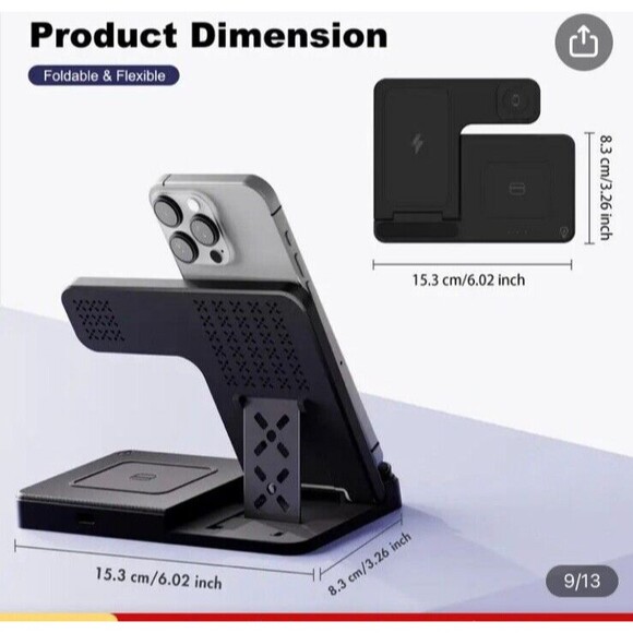 3-in-1 Wireless Charger Compatible Mobile phone Apple iWatch Bluetooth - Picture 6 of 7